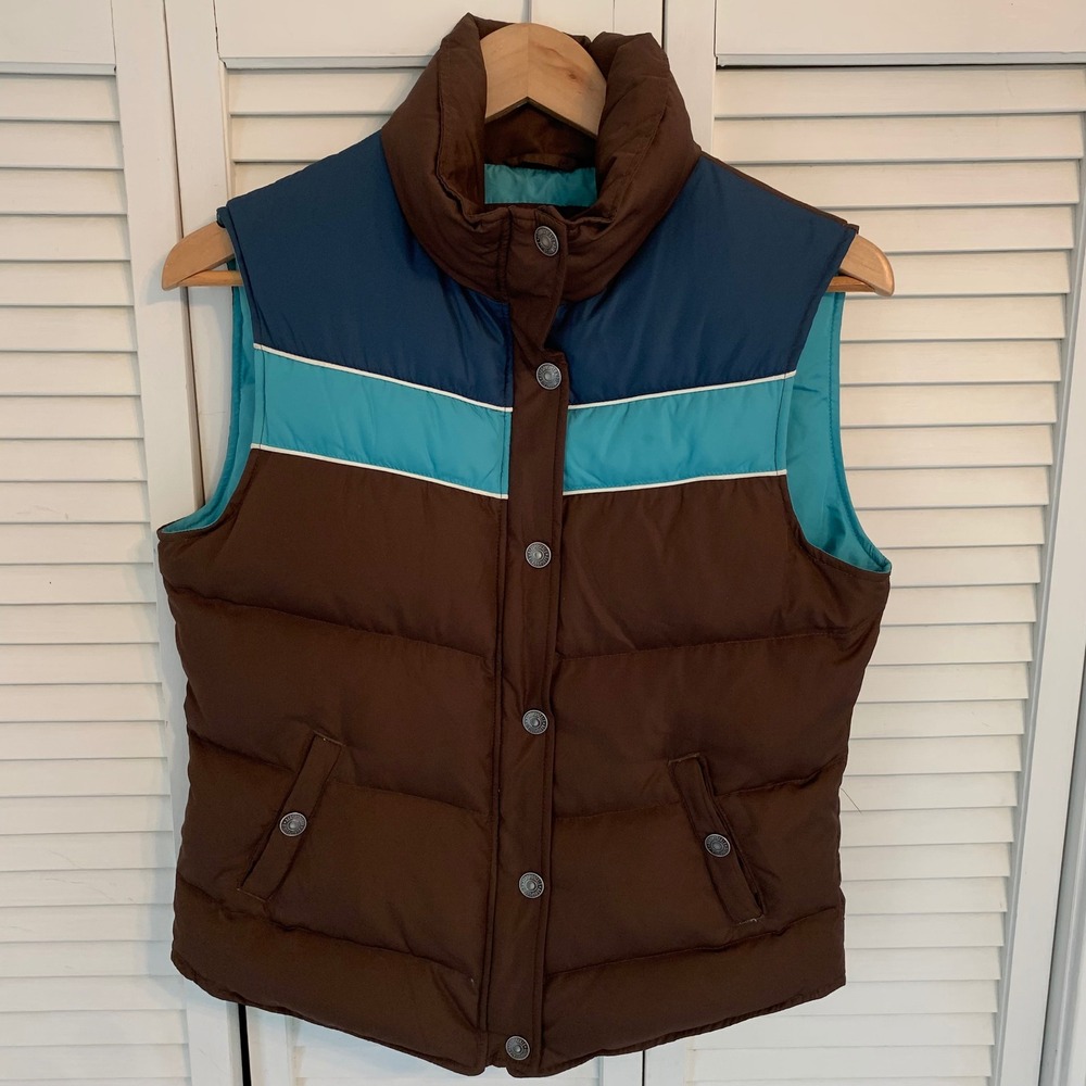 VTG Y2K Aeropostale Down‎ Puffer Vest Brown Blue Colorblock Retro 2000s Womens M